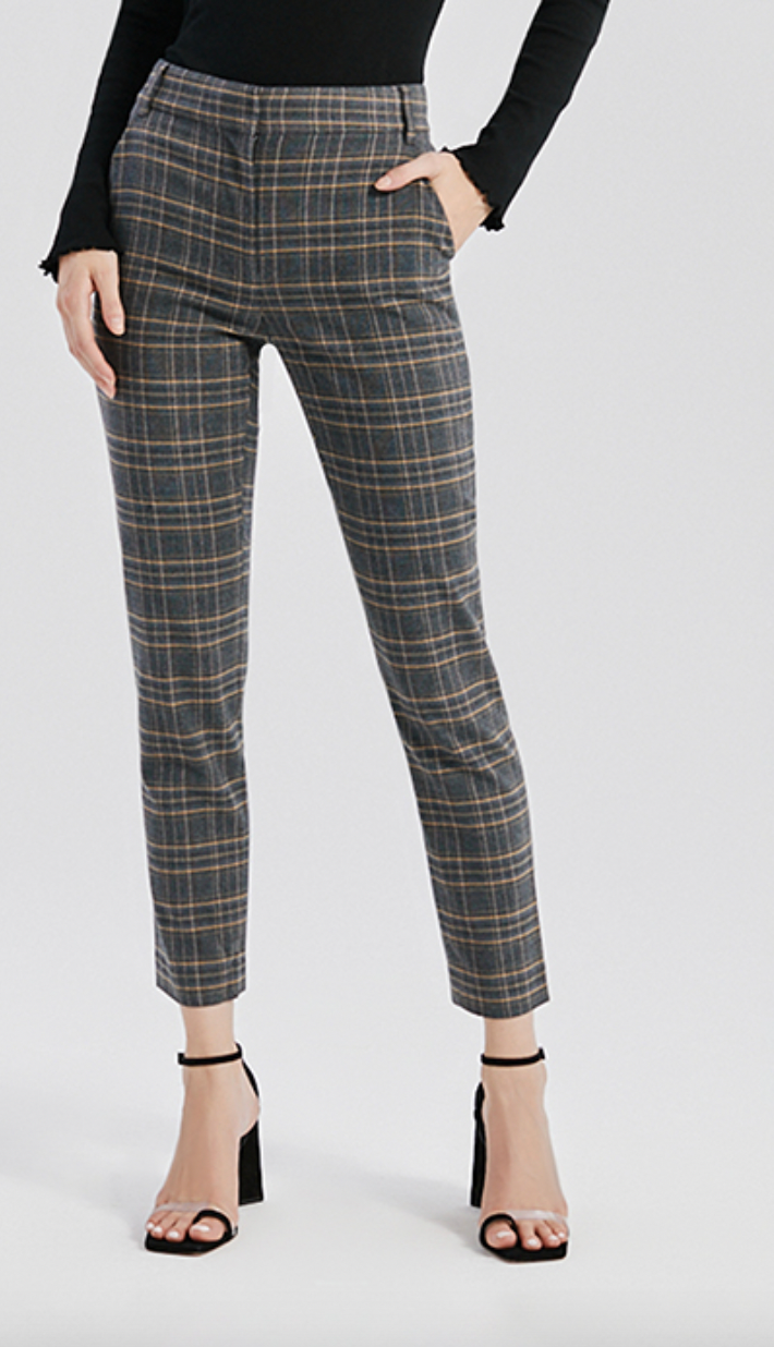Something Navy + Plaid Trousers Brown Combo