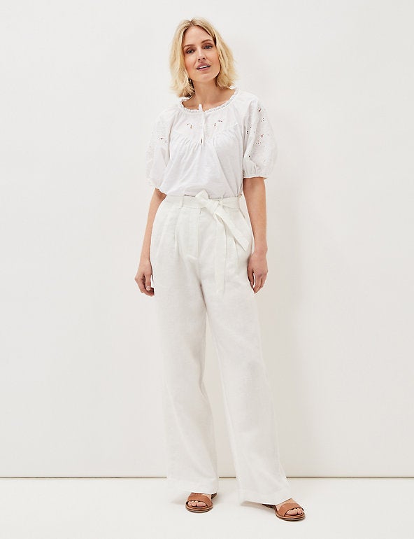 Marks & Spencer PURE LINEN BELTED TAPERED - Trousers - natural/nude -  Zalando.de