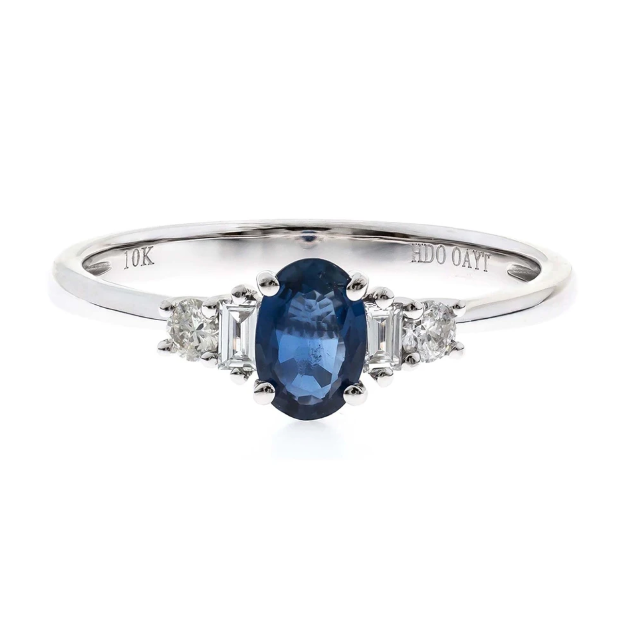 Helzberg Diamonds + Oval Blue Sapphire Ring with Diamond Side Stones