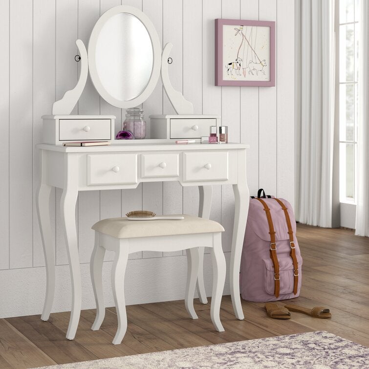 Rippeon makeup vanity set with stool and mirror house of outlet hampton