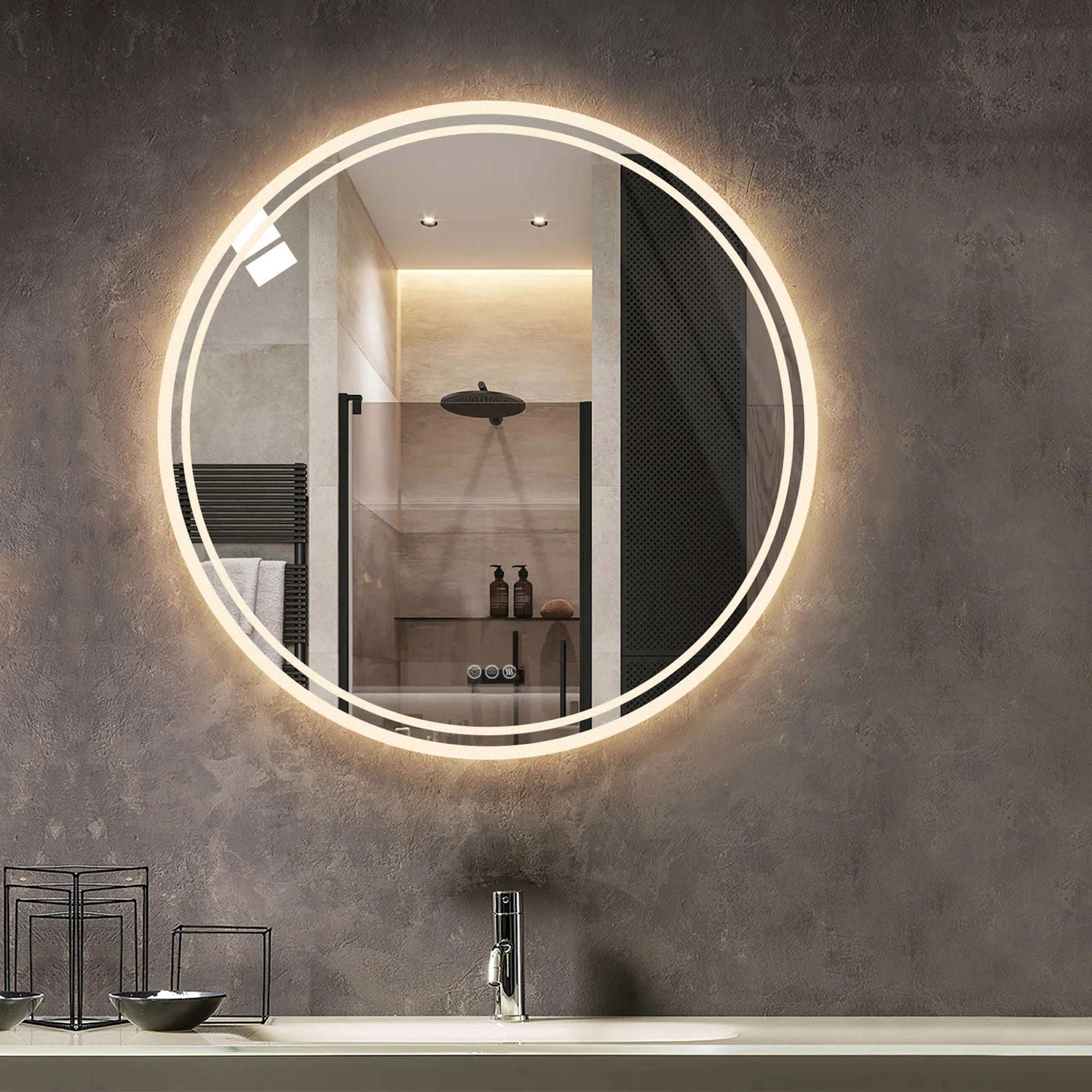 Ivy Bronx Round Lighted Wall Mounted Mirror