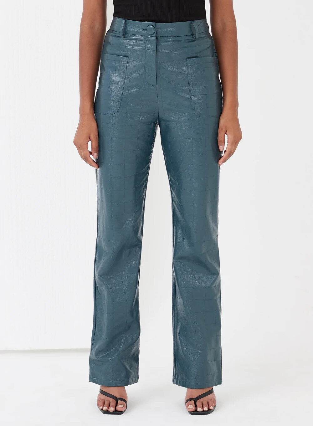 4th-reckless-frankey-check-stitch-faux-leather-trouser-teal