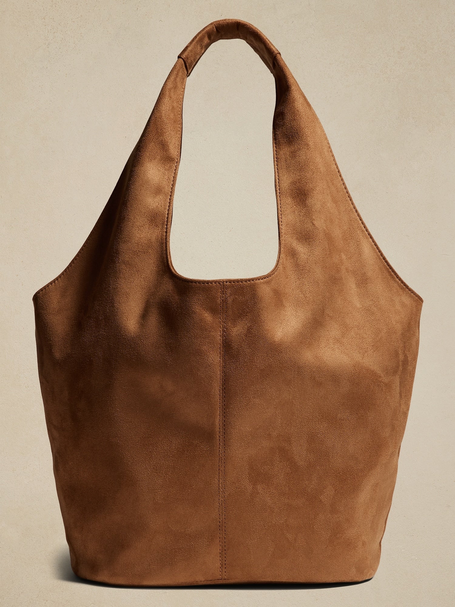 Suede Stitch Detail Hobo Bag - Tan