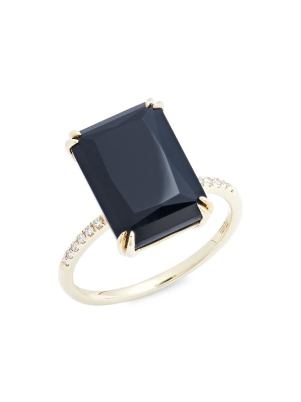 Effy + 14K Yellow Gold, Onyx & Pavé Diamond Ring