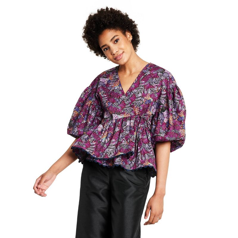 Kika Vargas x Target + Purple Coral Reef Scallop Edge Wrap Top