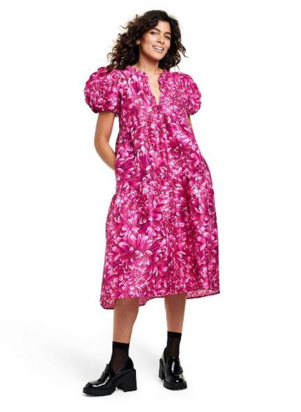 Kika Vargas x Target - Plus SIZE 1X - Mum Floral Puff Sleeve Mini Dress -  Gold
