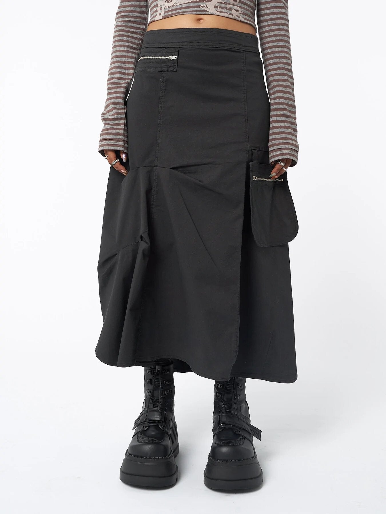 Minga London + Lexi Black Tech Cargo Maxi Skirt