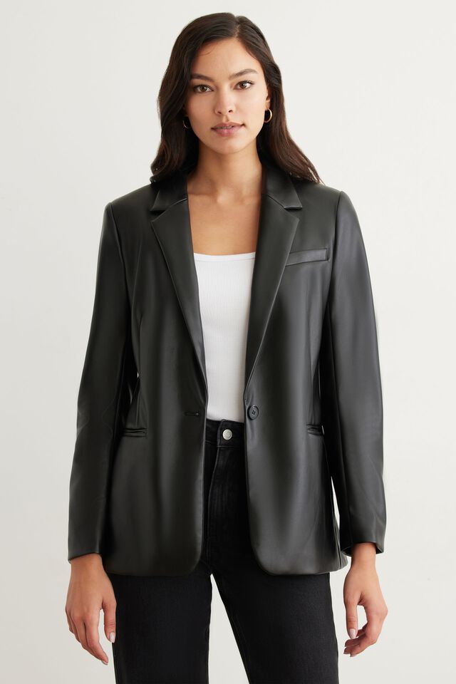 Dynamite + Lorelei Faux Leather Slim Blazer