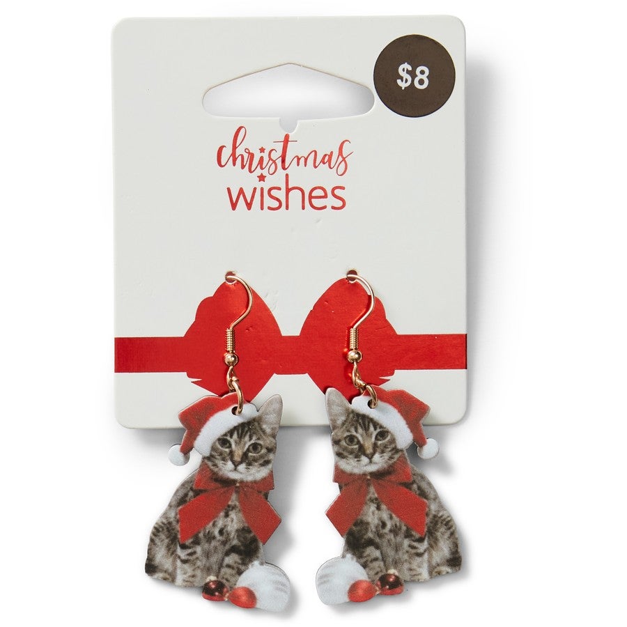 christmas cat earrings