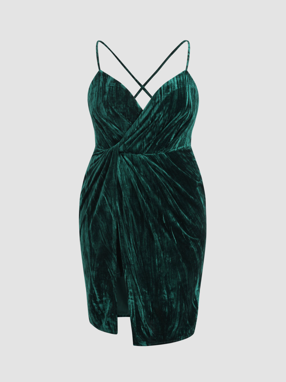 cider + Cider Solid Velvet Slit Cami Dress