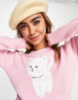 Miss Selfridge Miss Selfridge cat puff sleeve jumper in pink