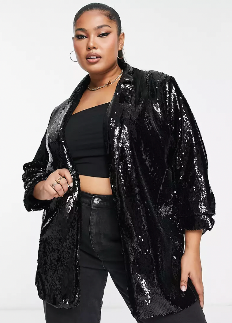 plus size black sequin blazer