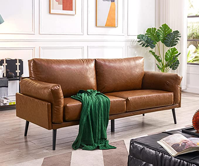 Vonanda + Faux Leather Mid-Century Sofa