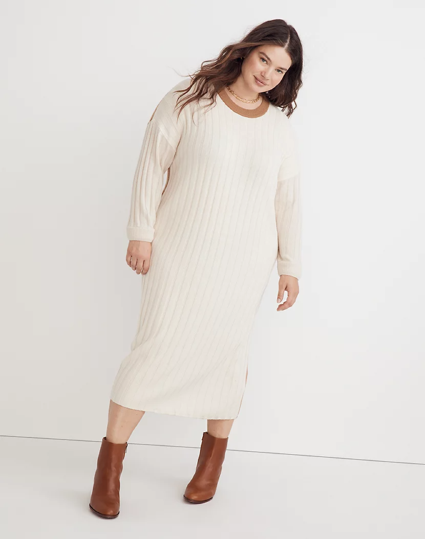 Fall to Winter White Midi Dress Plus Size Women Women Sweater