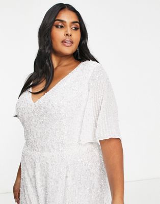 ASOS Edition Curve Curve Flutter Sleeve Sequin Maxi Wedding Dress