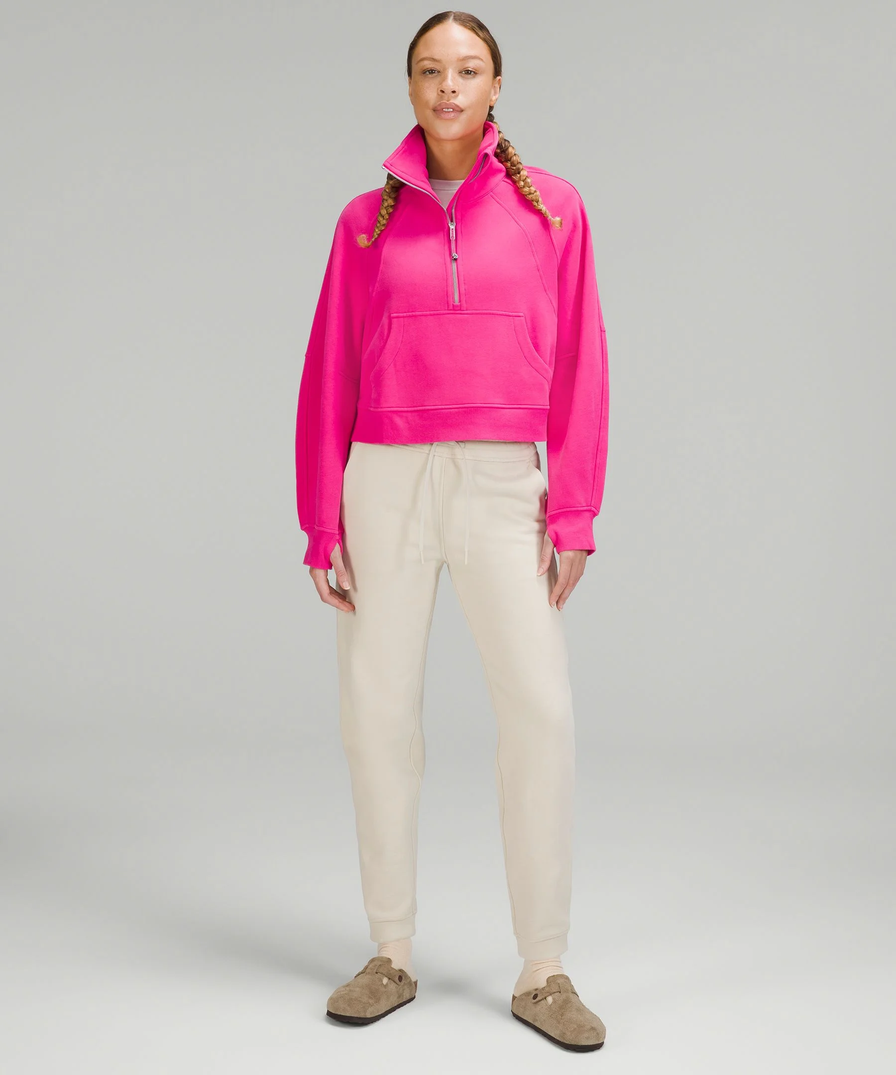 image trick finds] Scuba Oversized Half-Zip Funnel Neck in Powder Blue,  Pink Peony, Roasted Brown, and Psychic : r/lululemon