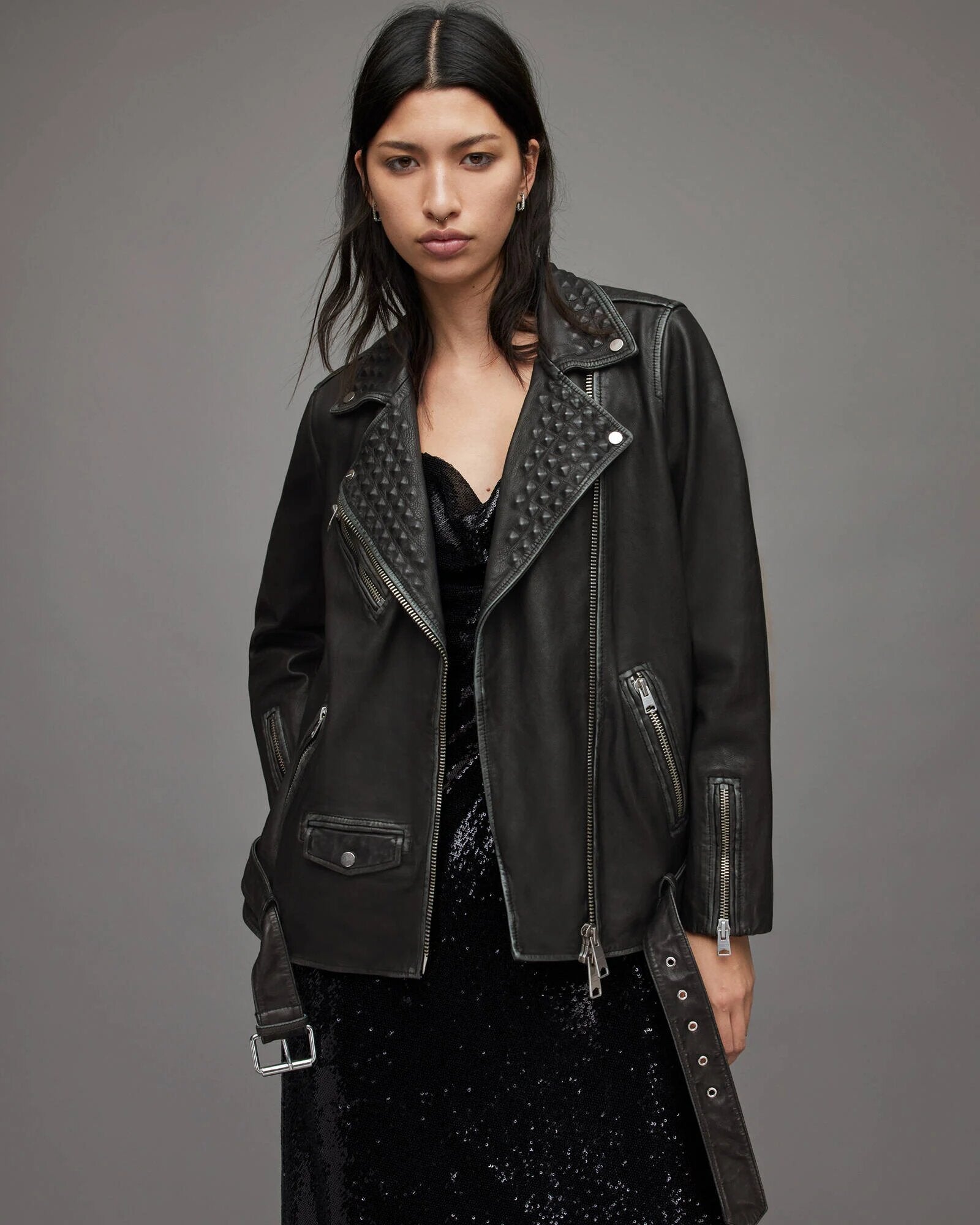 Studded Leather Jacket with Rhinestone Design - Daniel's Leather