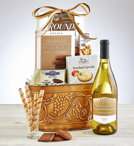 Holiday Wine & Cheese Pairing Gift Basket - wine gift baskets