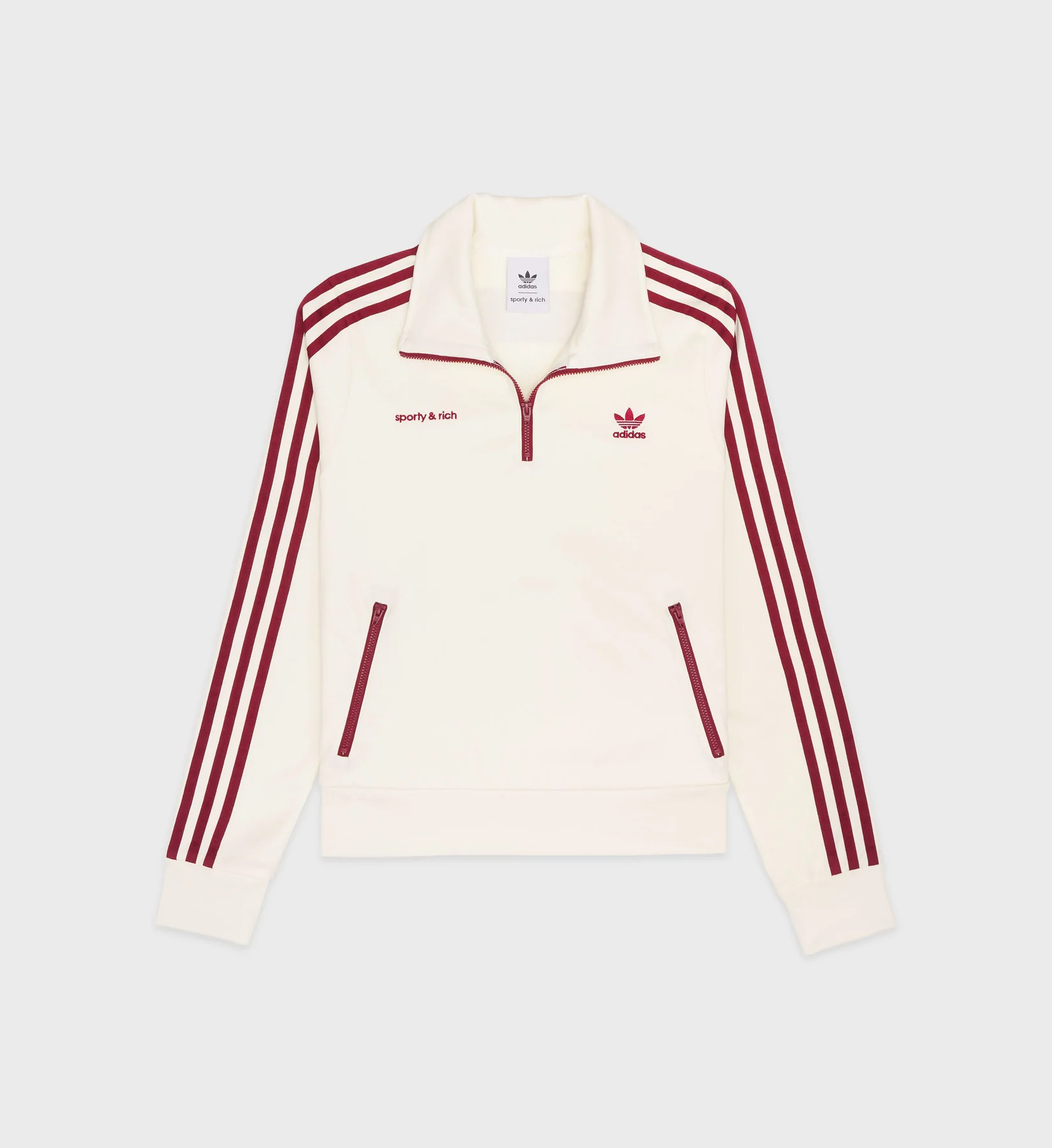 Sporty & Rich x Adidas + Quarter Zip Track Jacket – Cream/Merlot