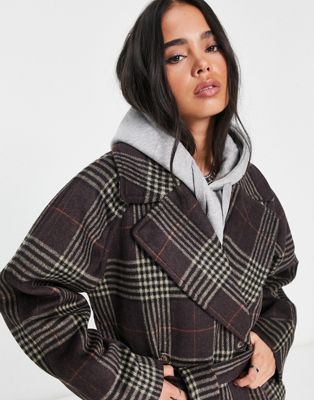 Weekday long shop wool check coat