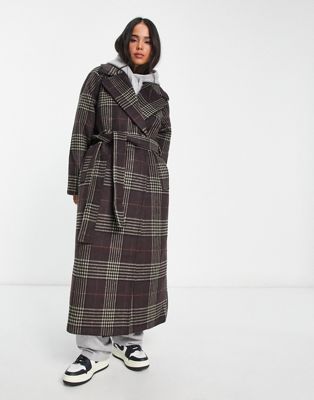 Weekday long shop wool check coat