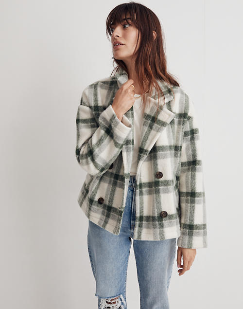 Madewell + Jacquard Double-Breasted Crop Blazer in Plaid
