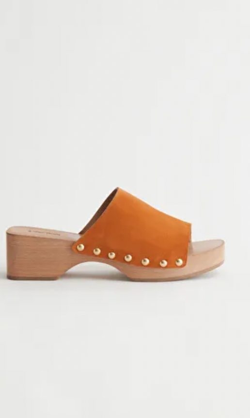 & Other Stories + Studded Suede Wooden Clogs