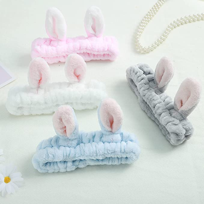 Ygreato + Bunny Ears Elastic Makeup Headbands, 4-Pack