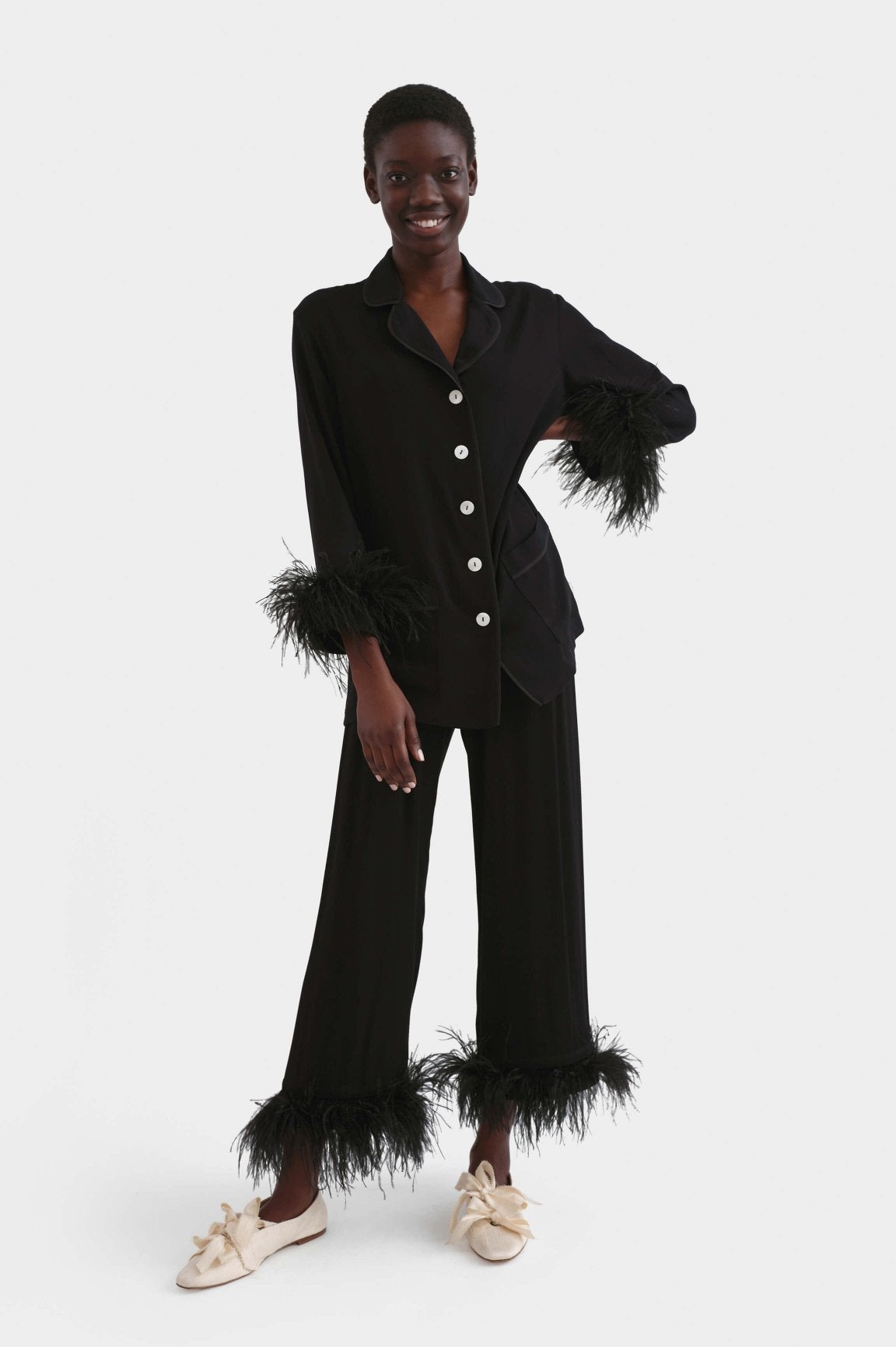 Sleeper + Party Pajamas Set with Detachable Feathers in Black