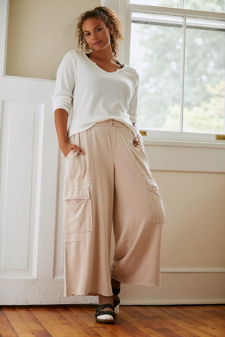 Ladies Yoga Wide Leg Pants Ribbed High Rise Extra Length Workout