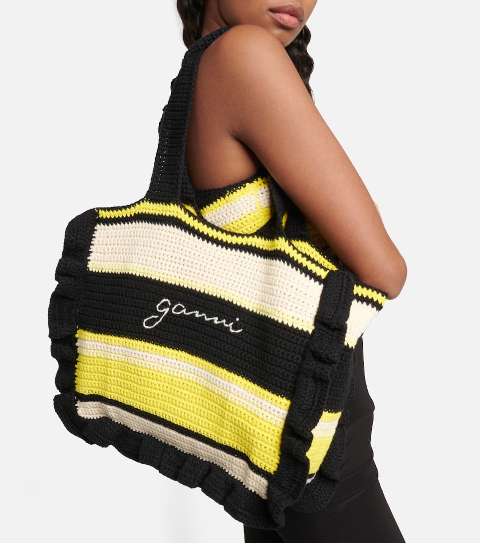 Ganni + Frill-trimmed crochet tote bag