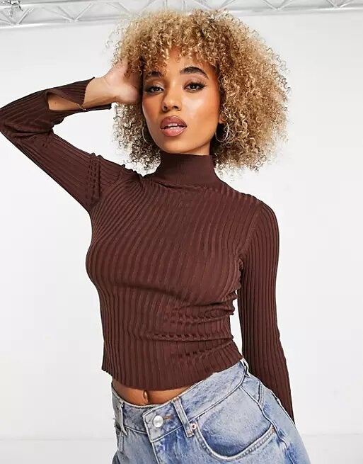 Threadbare Ellie High Neck Jumper In Brown 