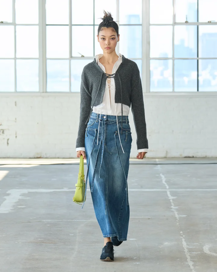 Topshop Tall leather look denim styled maxi skirt in black, ASOS in 2023