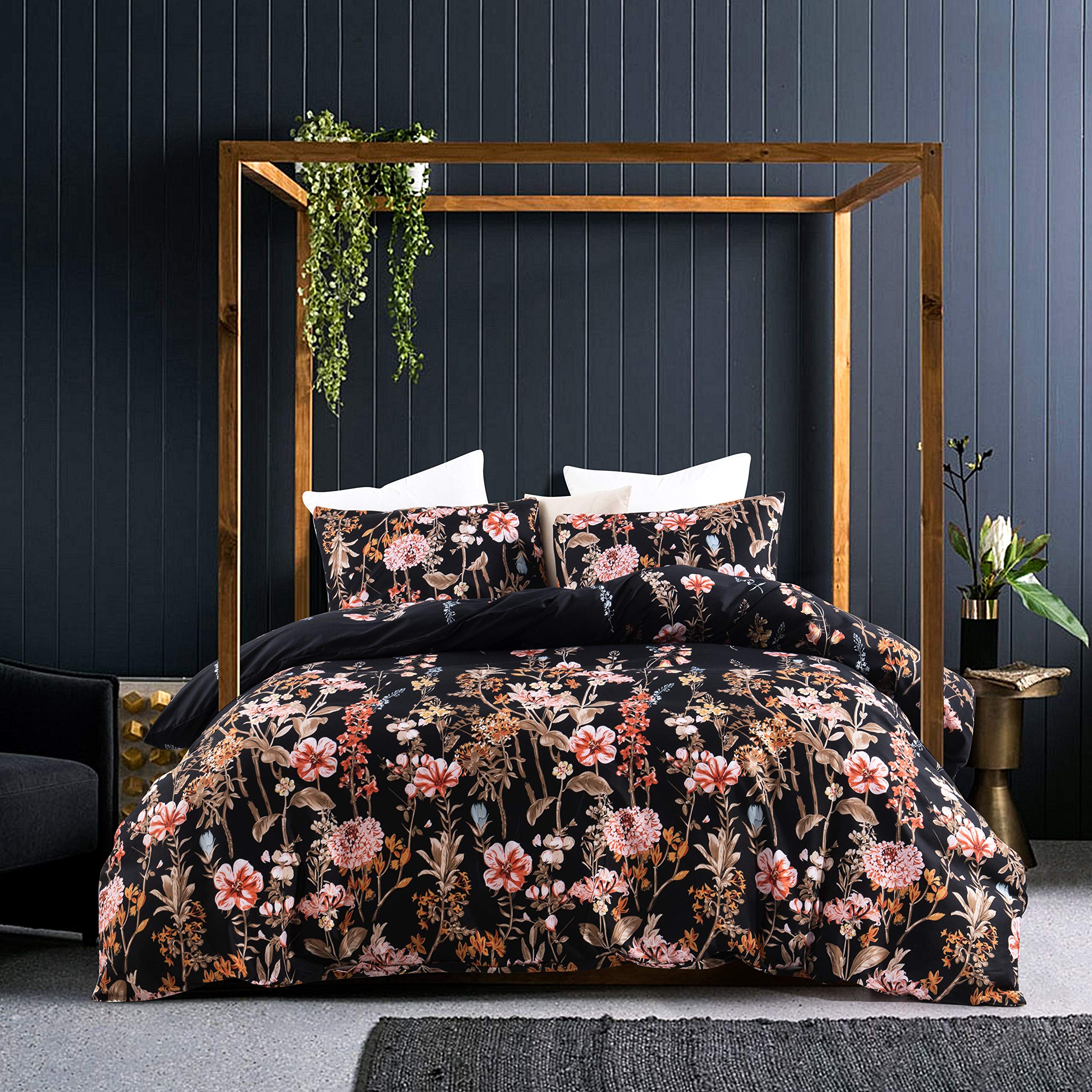 GETIANN + Black Floral Duvet Cover Set