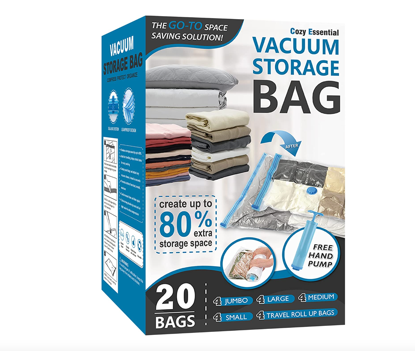 Vacuum Storage Bags with Electric Air Pump,12 Pack Medium Size (28