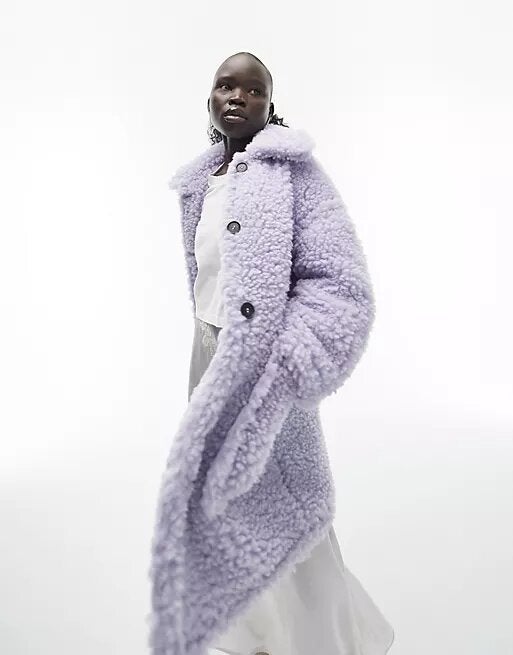 Topshop Petite Borg Coat in Lilac