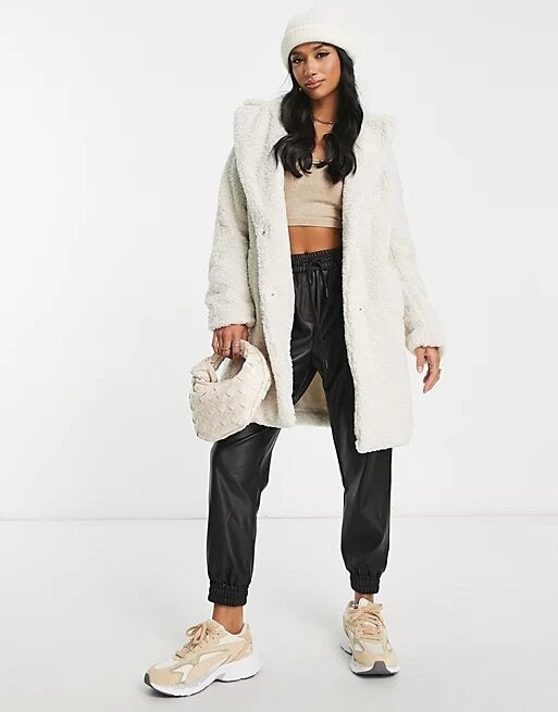 New look faux outlet fur longline coat