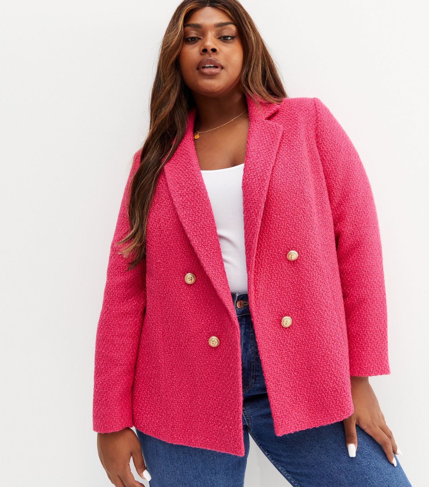 Ladies pink hot sale boucle coat