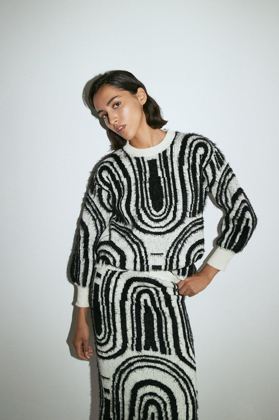 Warehouse + Swirl Textured Midi Knit Skirt