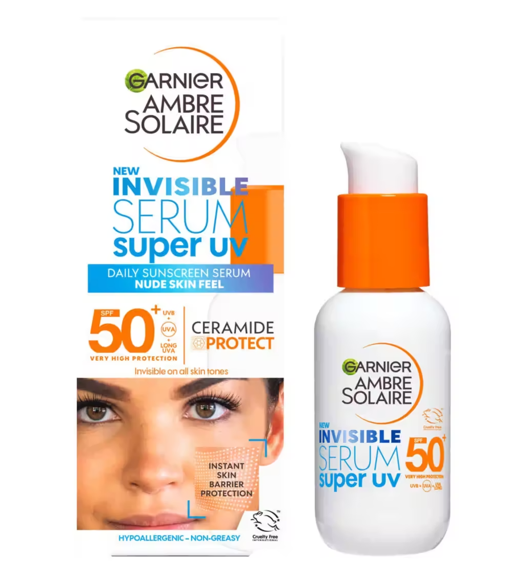 50+ + UV Face Garnier Super SPF Ambre Serum Solaire Invisible
