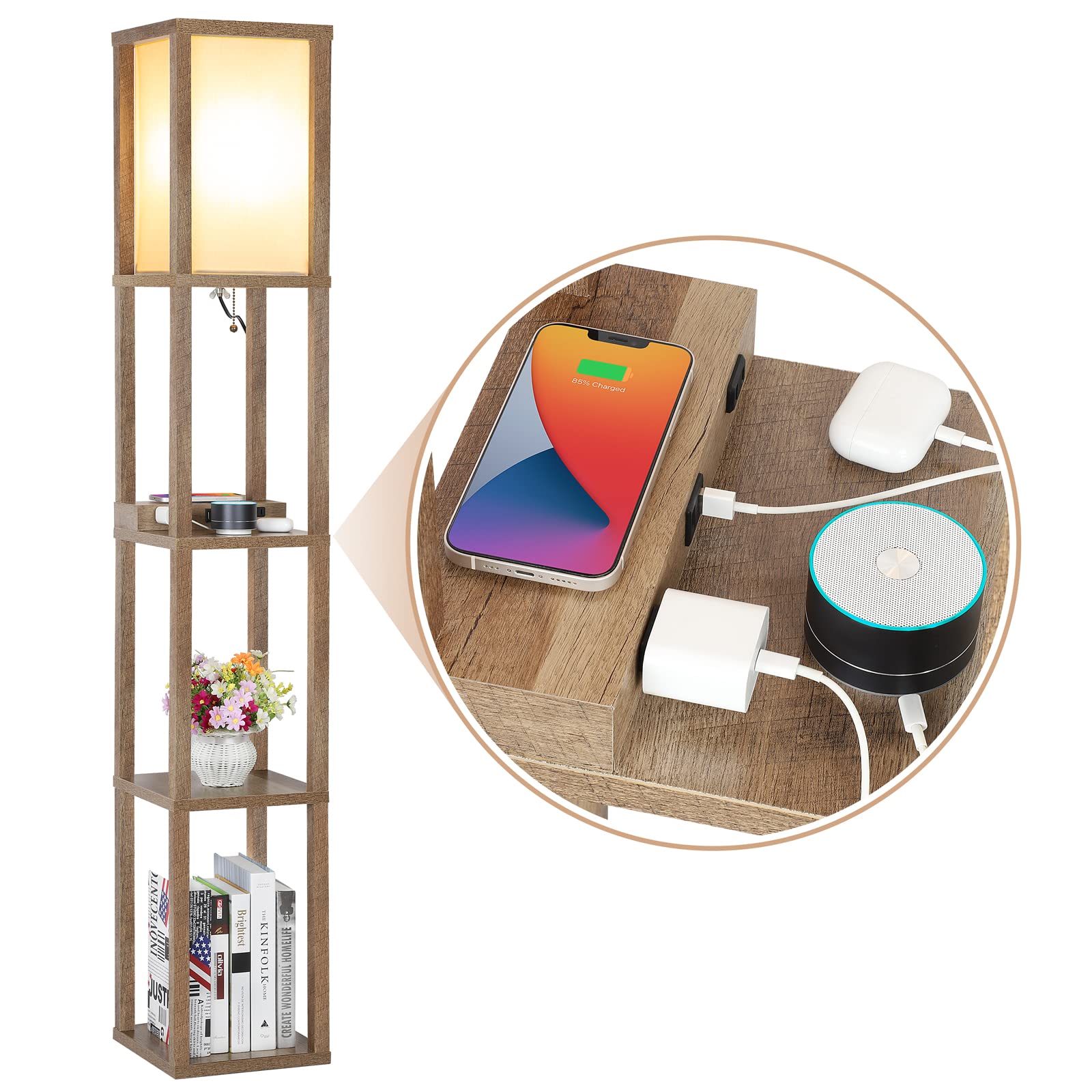 Mlambert + Modern LED Shelf Floor Lamp With Wireless Charger