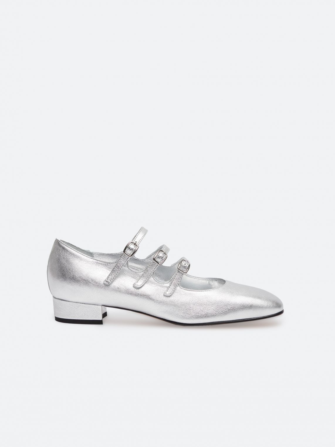 Carel + Ariana Laminated Silver Leather Mary Janes