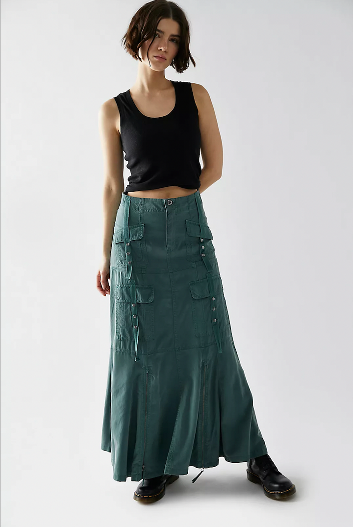 Officially Iconic Chocolate Brown High Waisted Cargo Midi Skirt