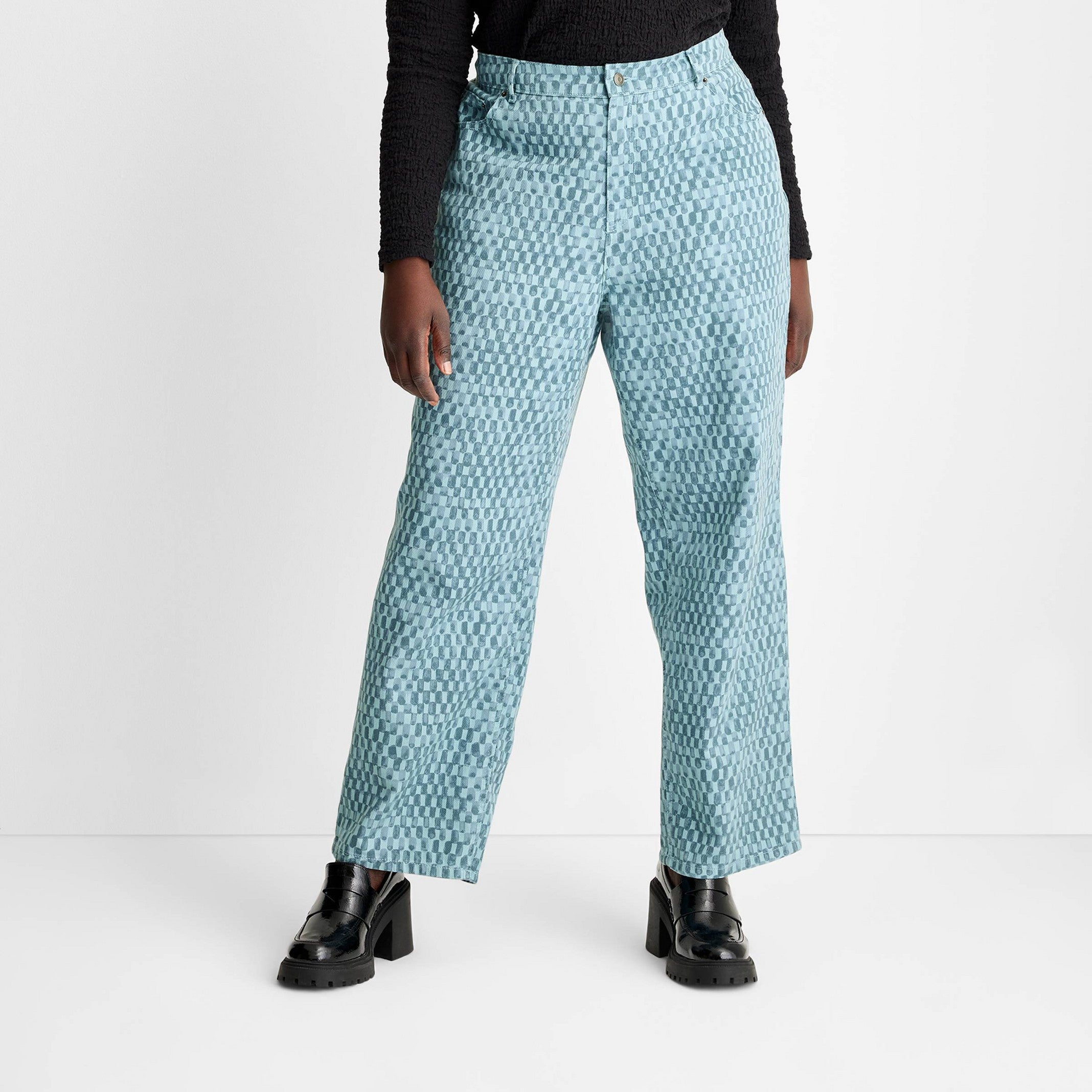 Buy Guess women straight fit checkered denim pants black white Online |  Brands For Less
