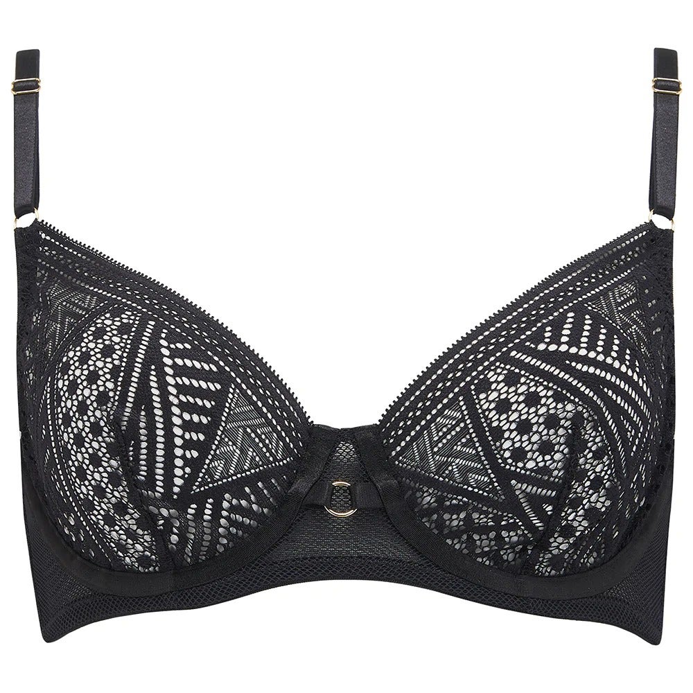 We Are We Wear Recycled Lacy Microfibre Triangle Bra, Black, £26.00