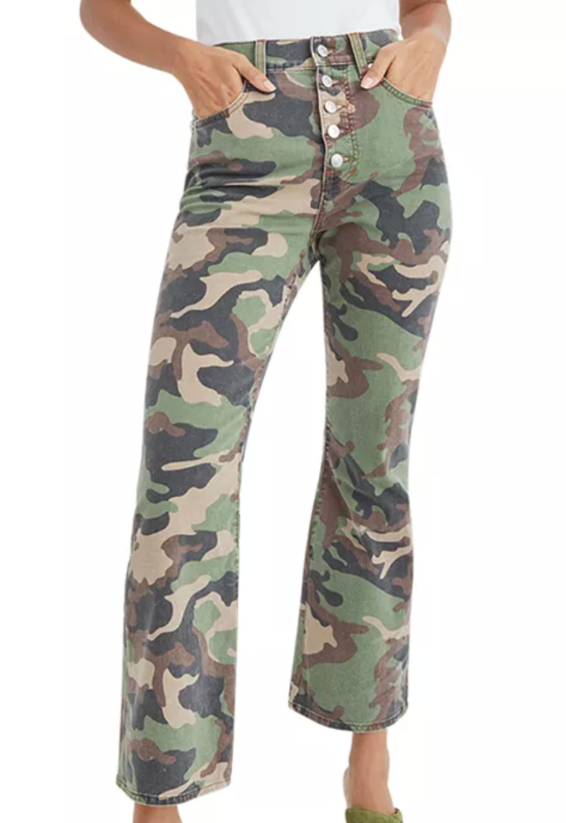 Veronica Beard + Carly Cotton Blend High Rise Kick Flare Jeans in Camo