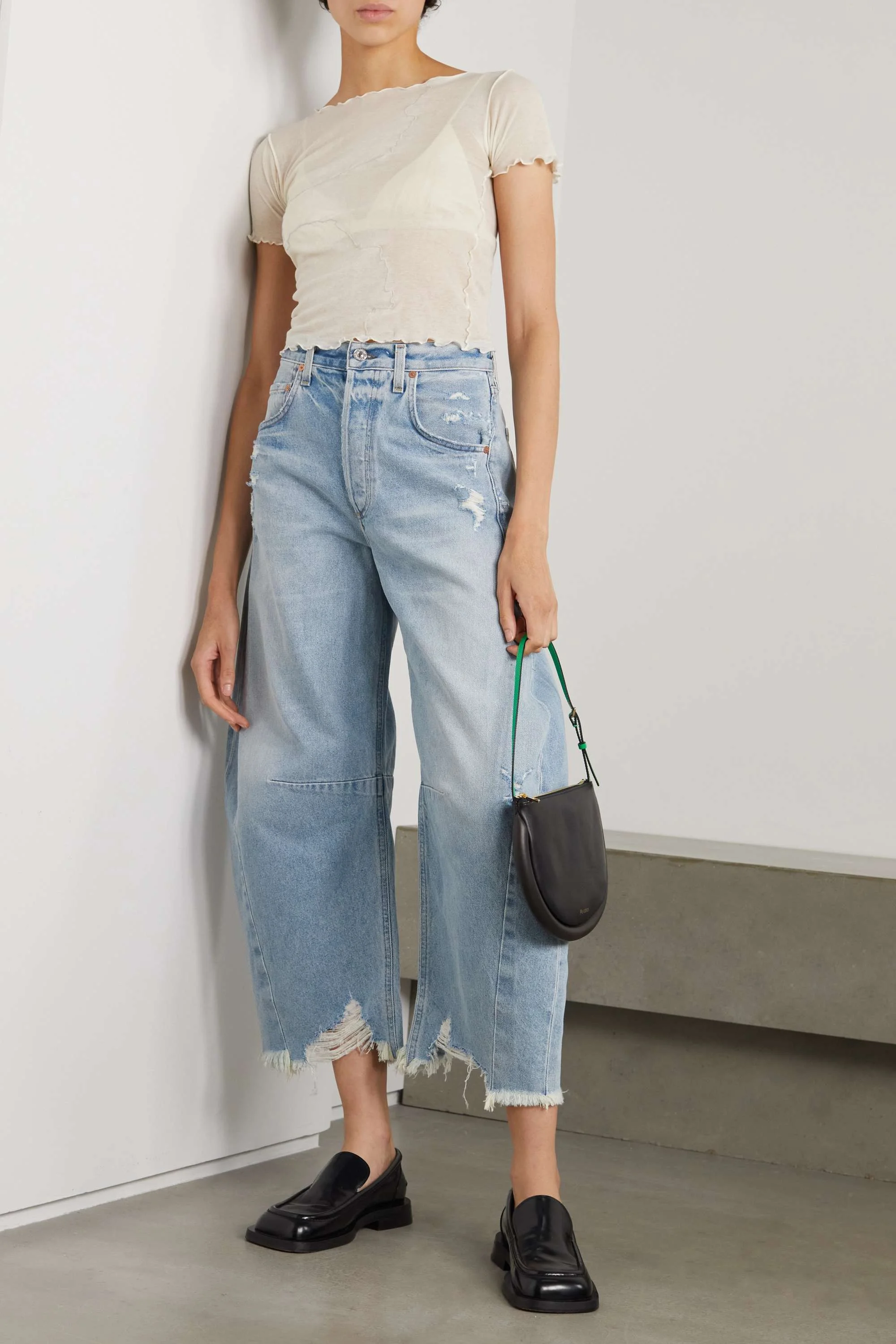Citizens of Humanity + Horseshoe Distressed High-Rise Wide Leg Jeans