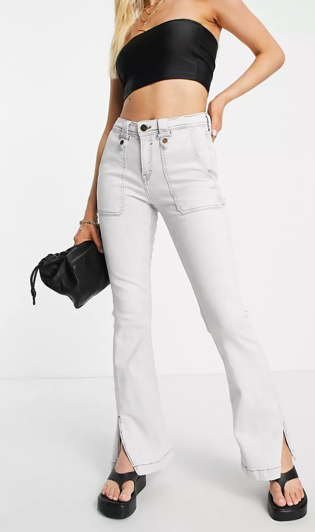 River Island + Amelie Mid-Rise Utility Jean With Split Hem In Gray