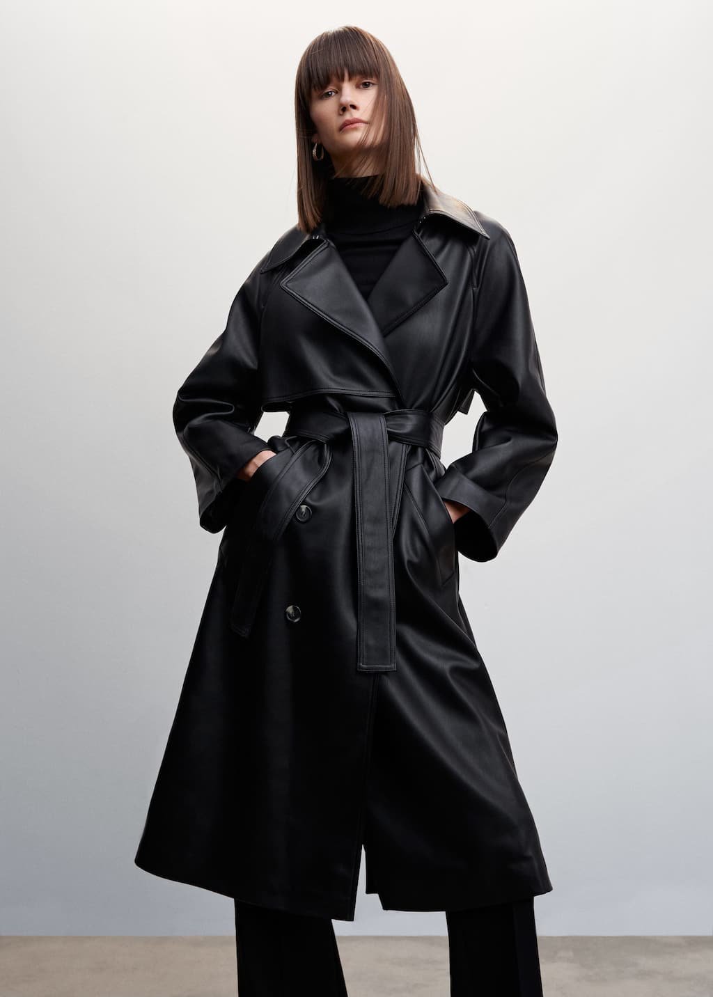 Mango + Oversize Leather-effect Trench Coat