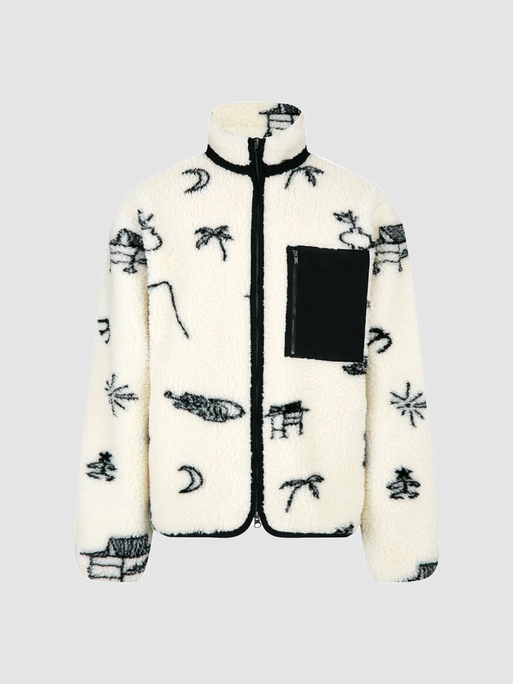 NEW Urban Outfitters Cozy Sherpa Ivory & Black Full Zip Jacket Men's Small  UO